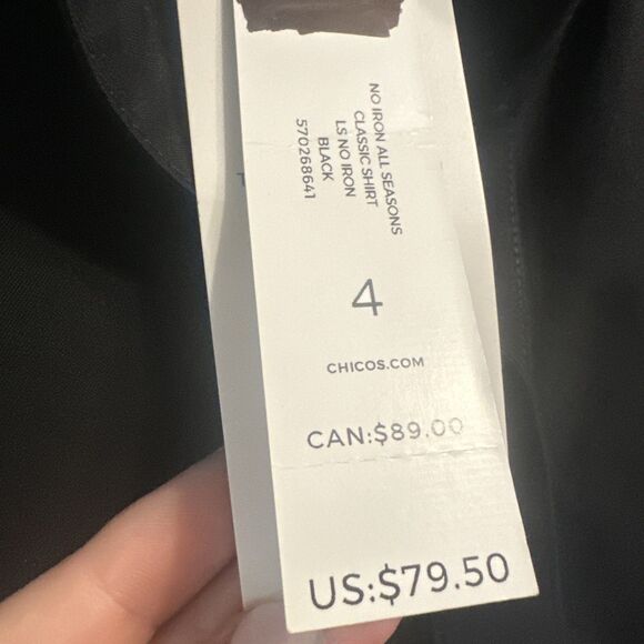 NWT Chico's No Iron Cool Max Button Down Shirt Size 4 20/22 Black Career Office - Picture 5 of 9